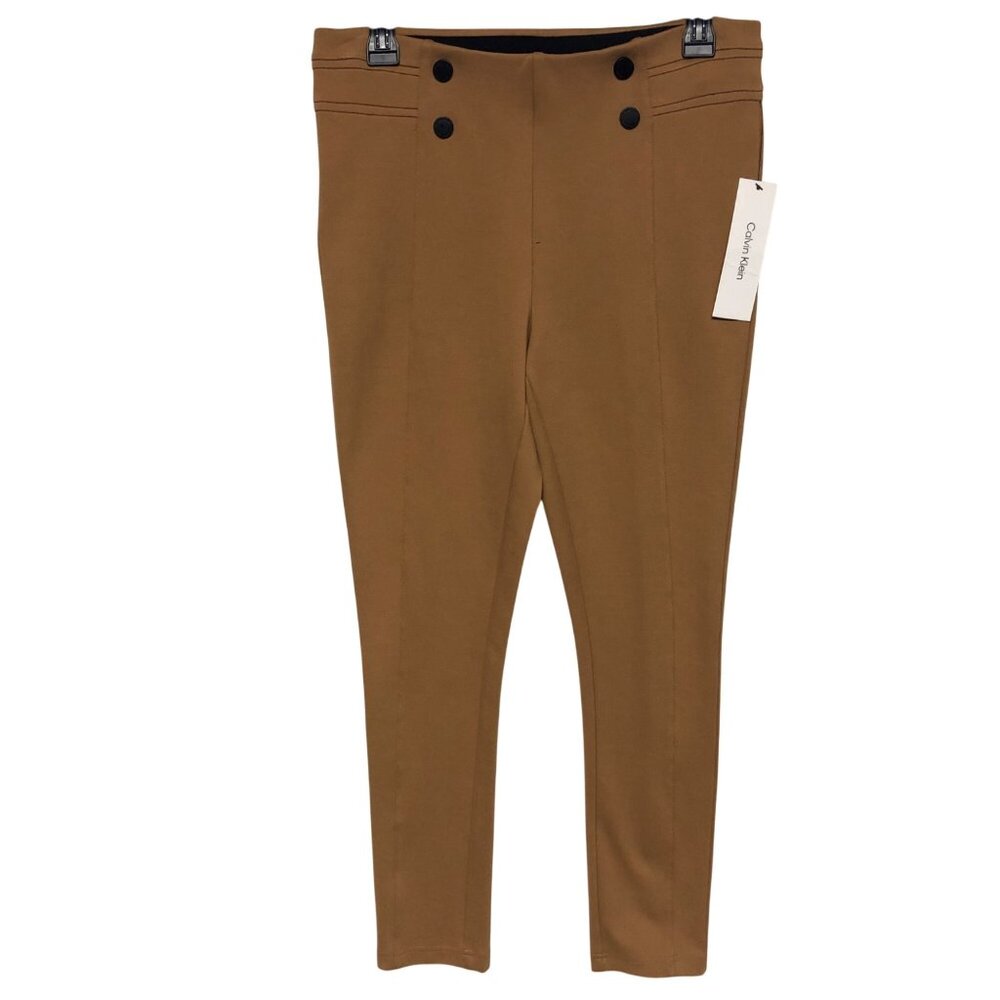 Calvin Klein Womens Camel Button Detail Slim Fit Pants S‎ NWT